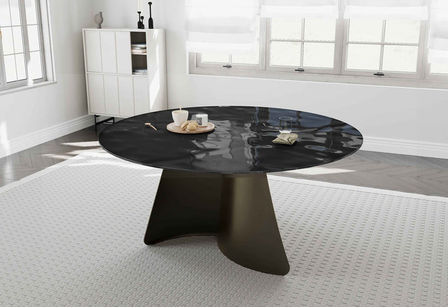 PAVARD Design Esstisch – Rund Braun, Glas + Metall Ø 160x78cm