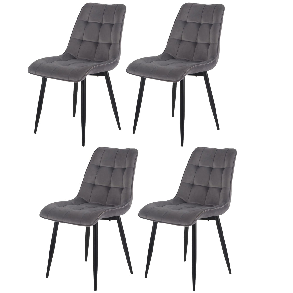 4x Set PRIME VITA Stuhl - Essen, Grau Samt, 48x60x89 cm