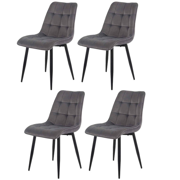 4x Set PRIME VITA Stuhl - Essen, Grau Samt, 48x60x89 cm
