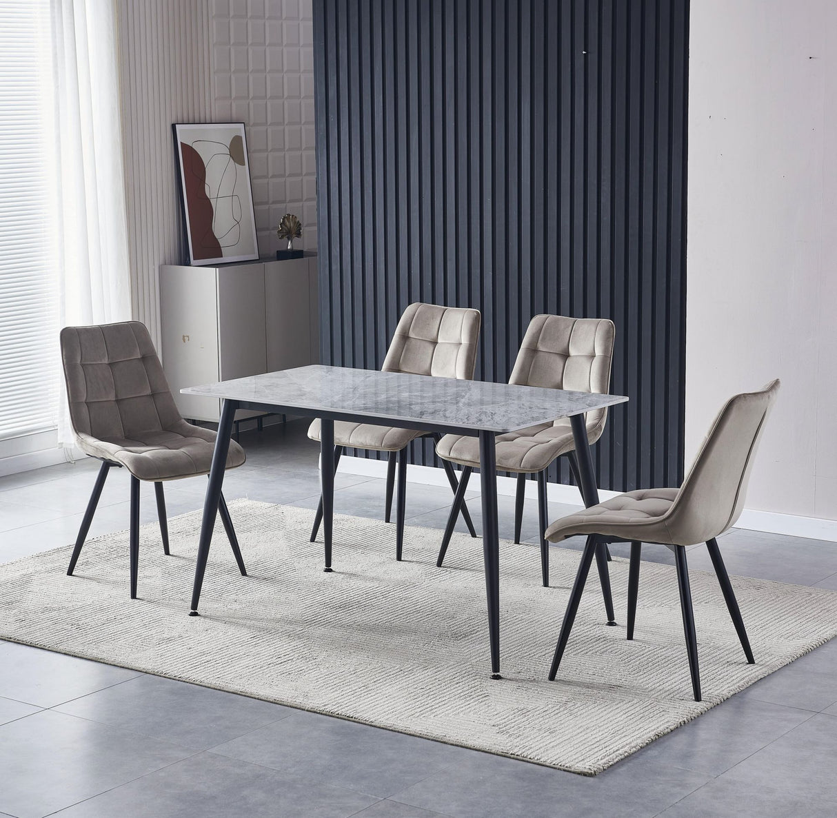 4x Set PRIME VITA Stuhl - Essen, Grau Samt, 48x60x89 cm