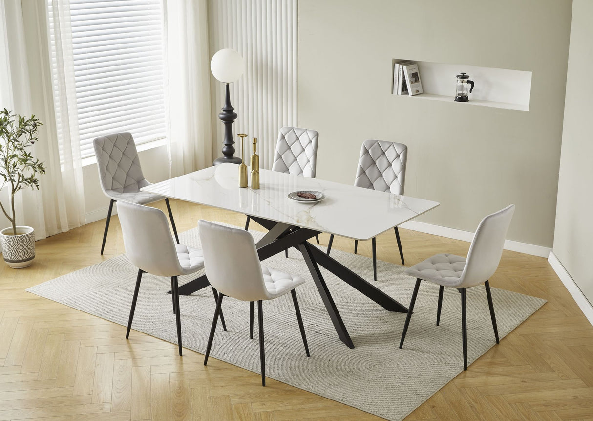 RICO Tisch aus Sinterstein, weißer HG-Marmor + Gold 160 × 90 cm