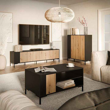 Schrank ROVERE 90×184×55cm – Schwarz matt & Eiche Artisan