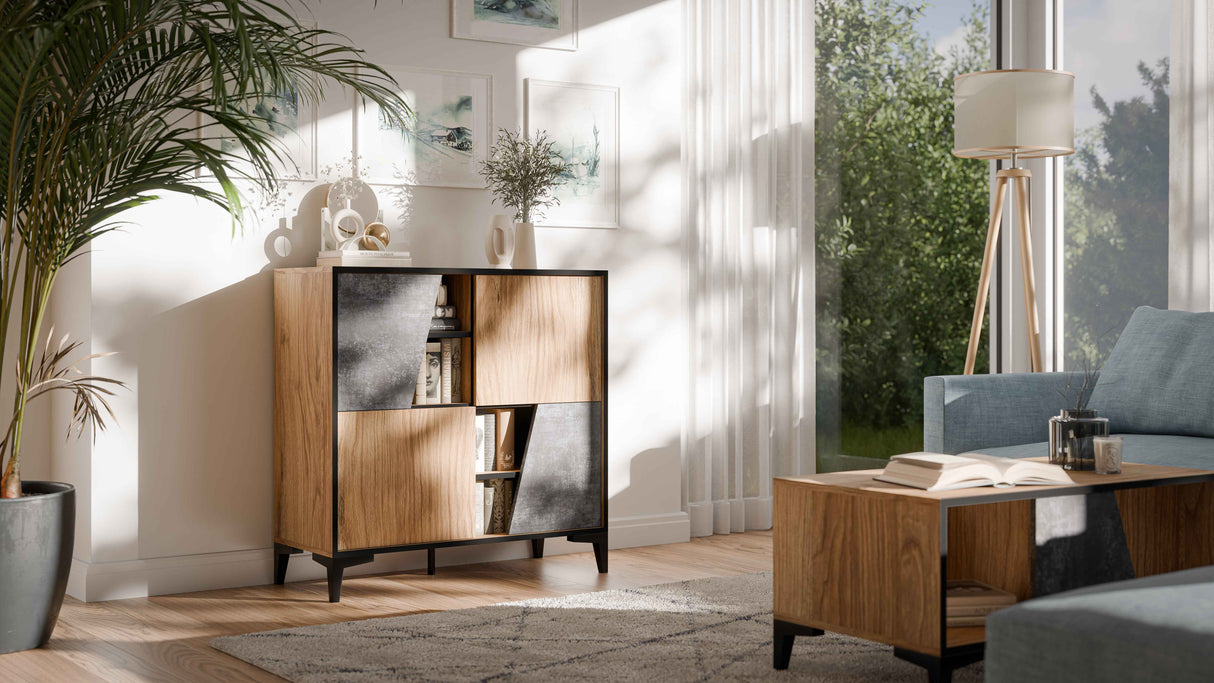 Couchtisch CAN 90×39×50 cm – Beton Grau & uralte Eiche