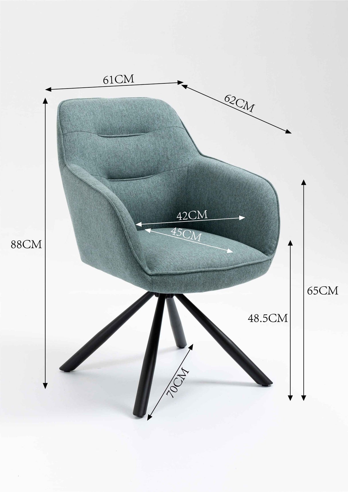 SIAN Armlehnstuhl  180° drehbar, Türkis- 63x61x88