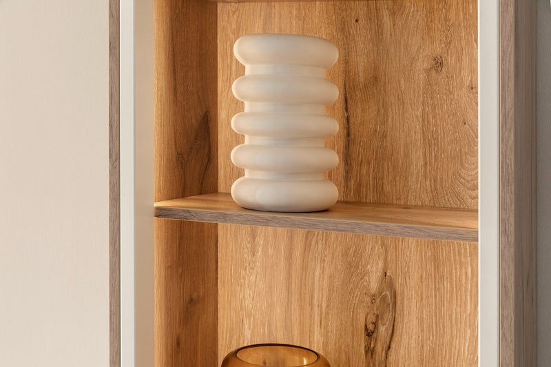 Santerno Vitrine LED Weiss/Viking Oak 50 cm x 197 cm Prime Möbel