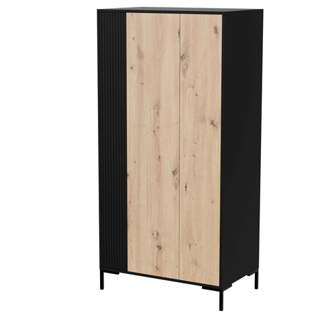 Schrank ROVERE 90×184×55cm – Schwarz matt & Eiche Artisan