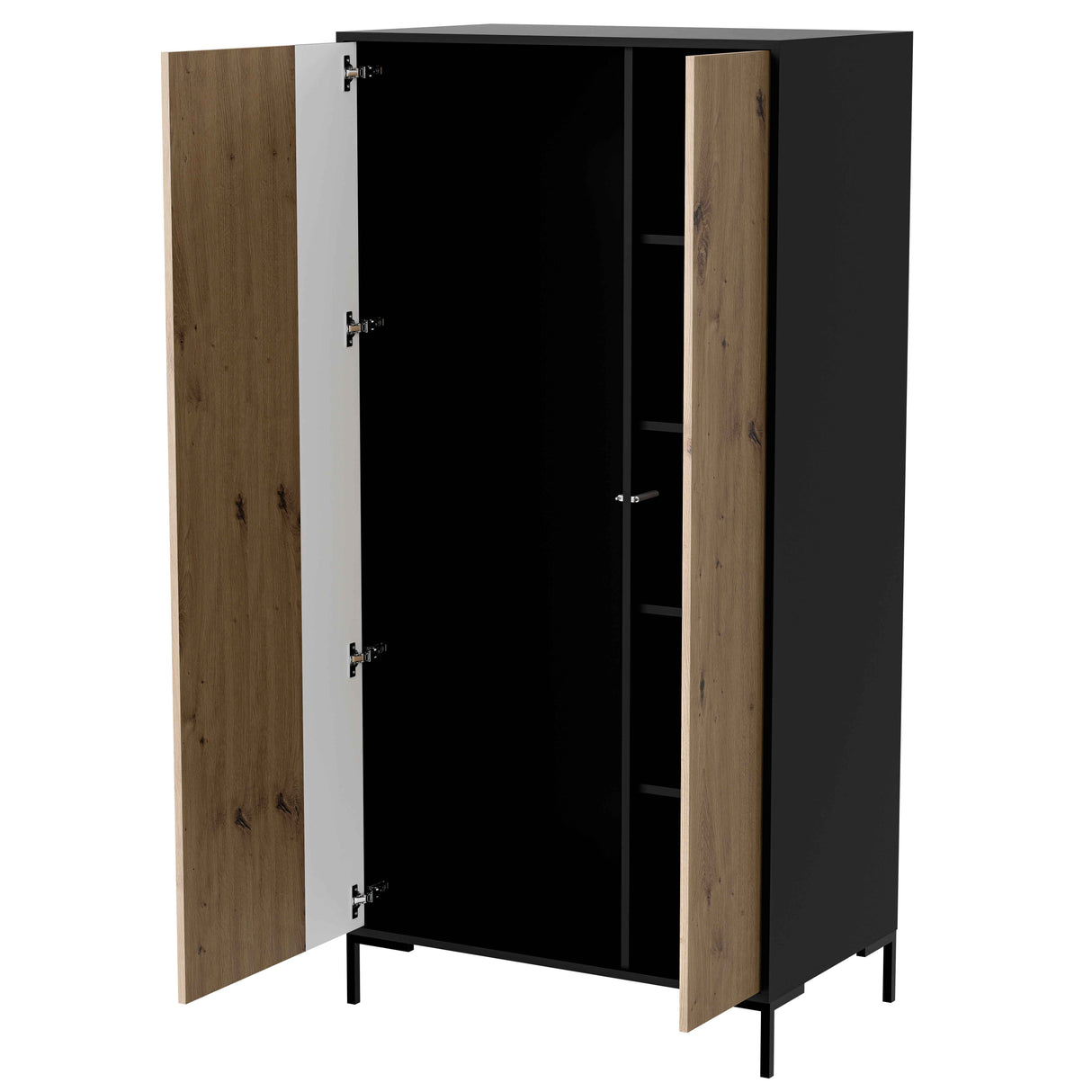 Schrank ROVERE 90×184×55cm – Schwarz matt & Eiche Artisan