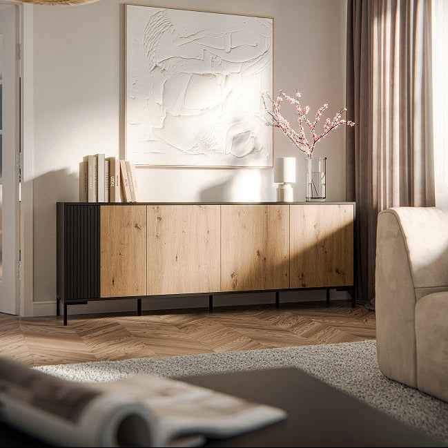 Nachttisch Set (2Stk.) ROVERE 44×52,5×40cm – Schwarz matt & Eiche Artisan