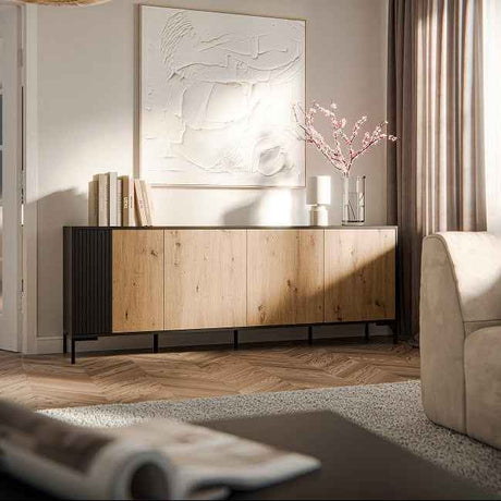 Nachttisch Set (2Stk.) ROVERE 44×52,5×40cm – Schwarz matt & Eiche Artisan