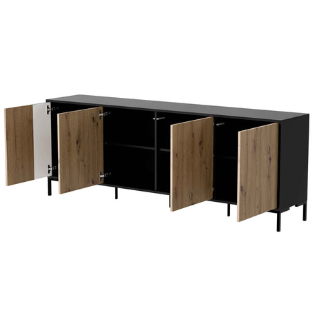 Sideboard ROVERE 200×74×40 cm – Schwarz matt & Eiche Artisan