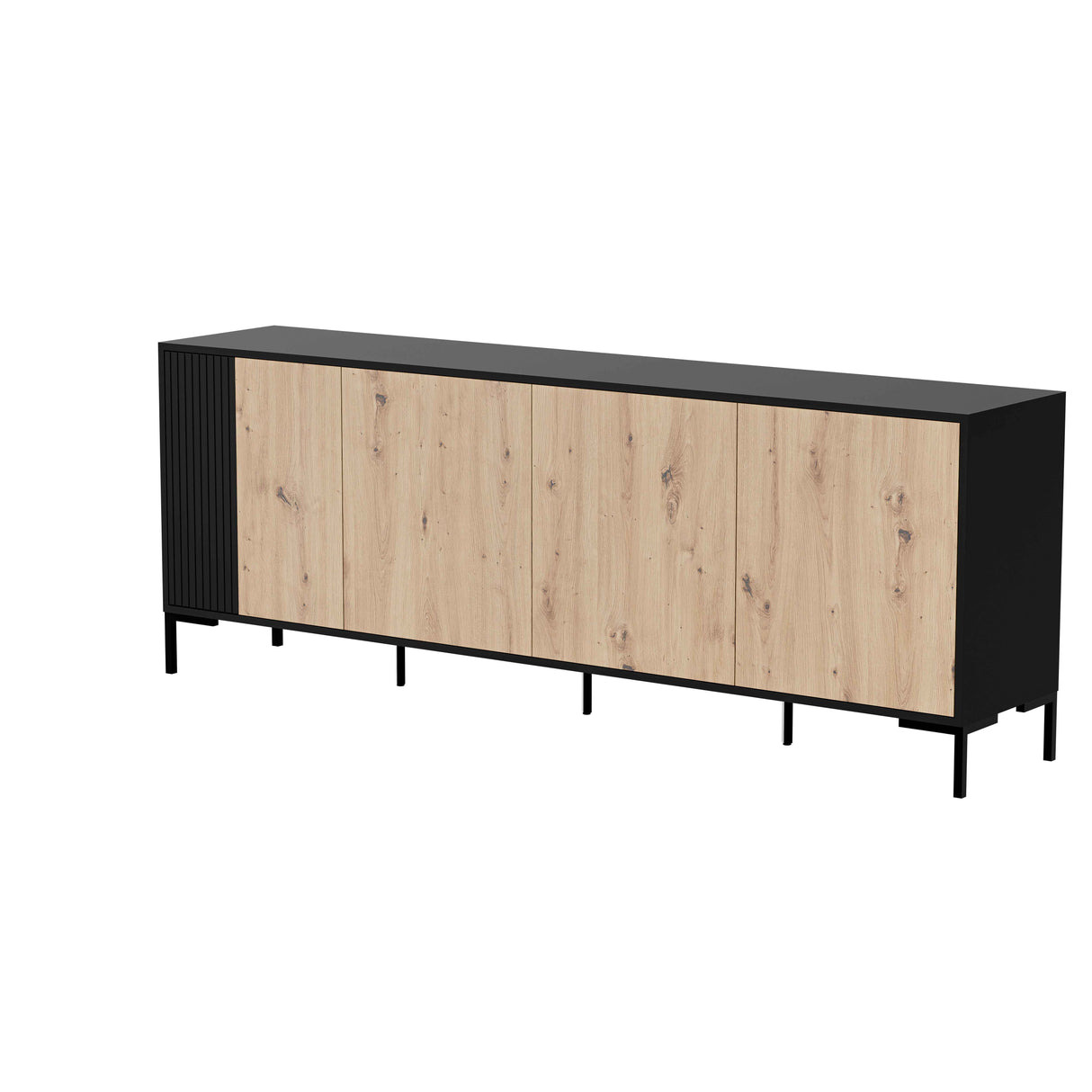 Sideboard ROVERE 200×74×40 cm – Schwarz matt & Eiche Artisan