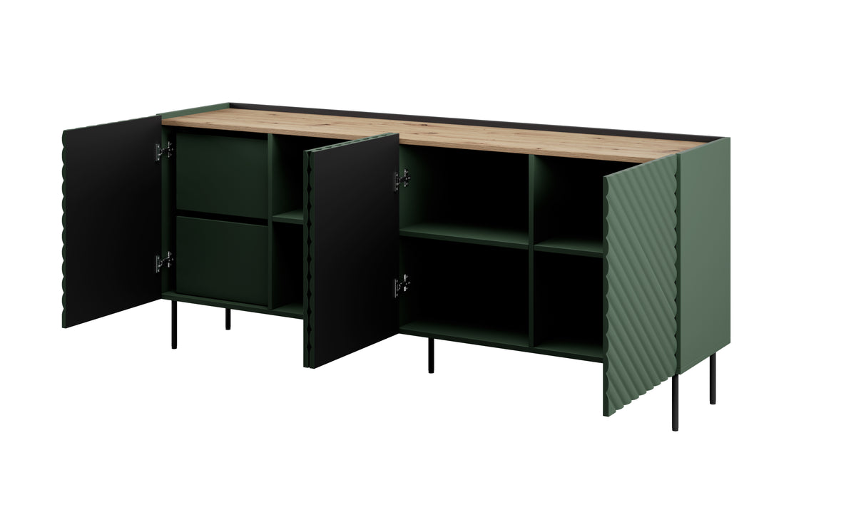 Sideboard VANTARA 200×85×45cm – Schwarz matt / Eiche Artisan