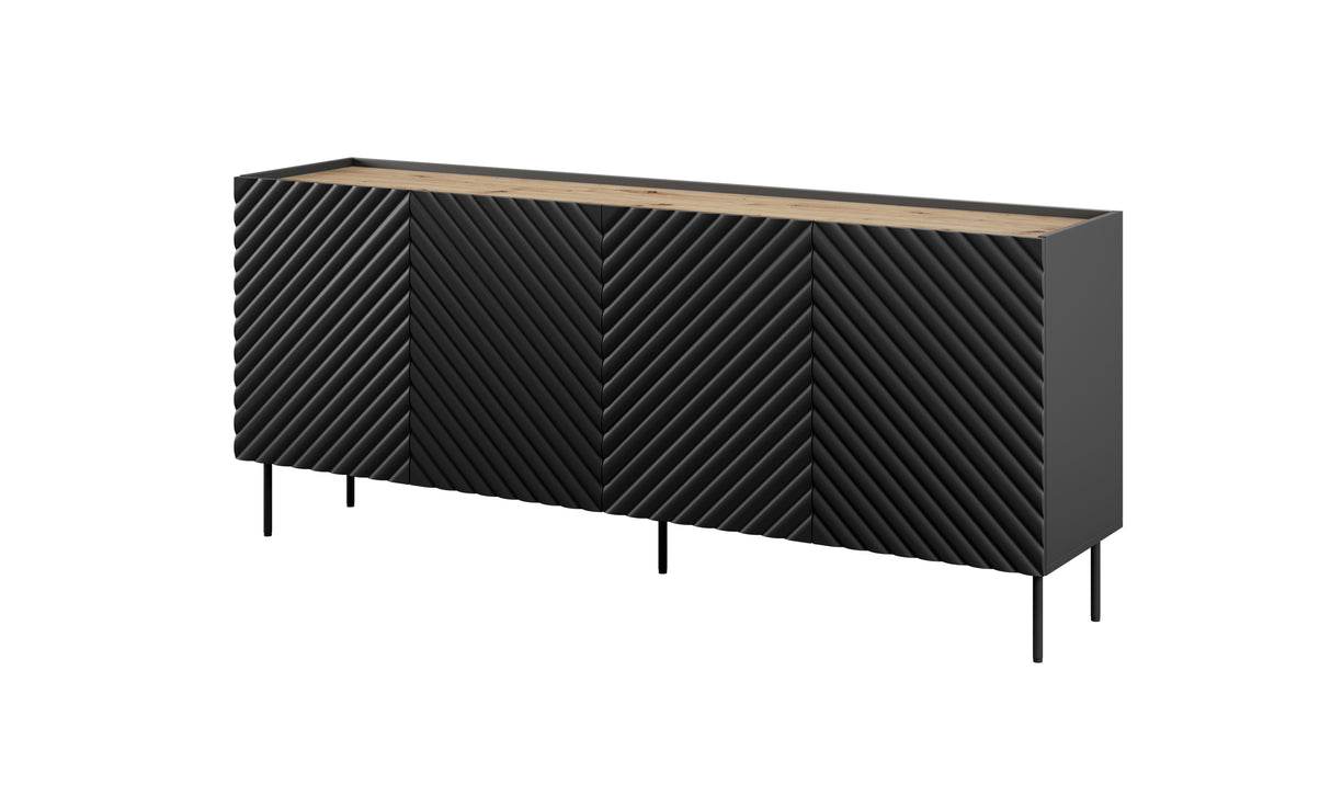 Sideboard VANTARA 200×85×45cm – Schwarz matt / Eiche Artisan