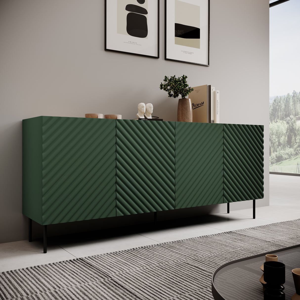 Sideboard VANTARA 200×85×45cm – Schwarz matt / Eiche Artisan
