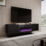 TV-Möbel+ Kamin VANTARA 180×40×40cm – Schwarz matt / Eiche