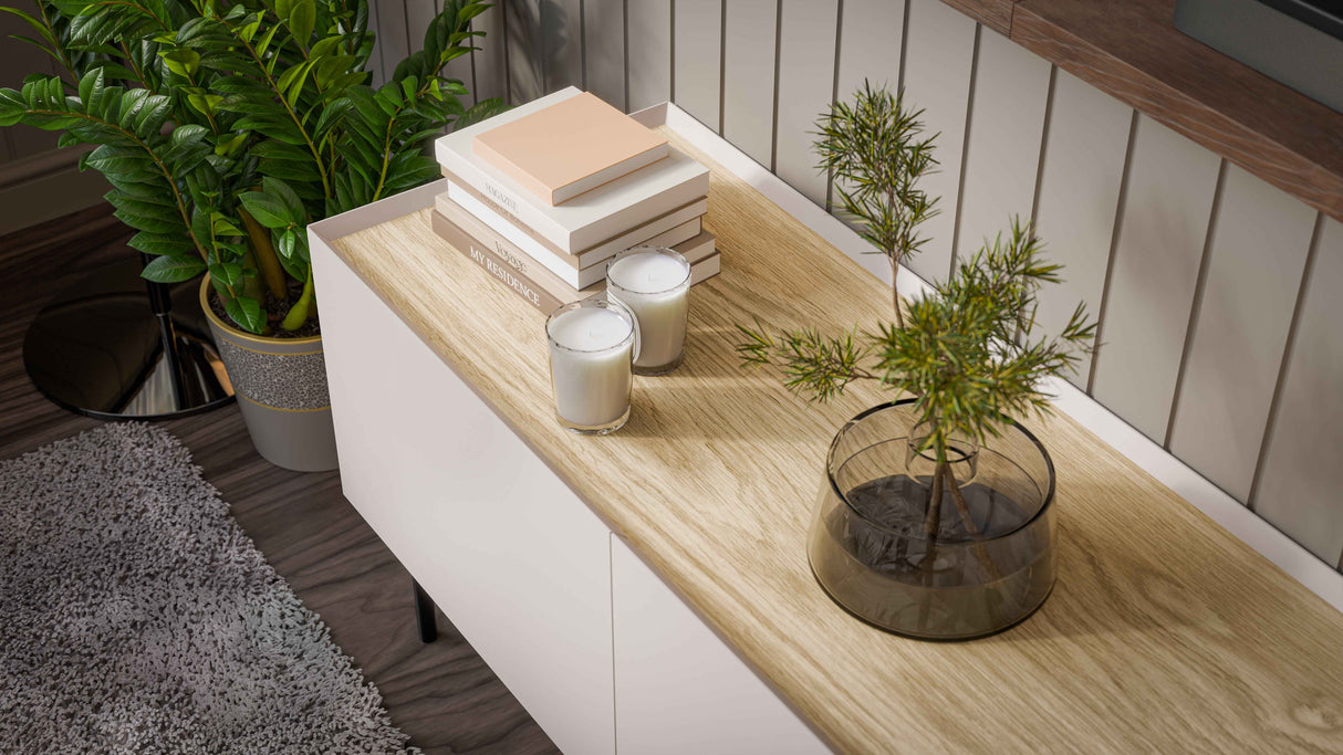 Kommode VELINO 200×70×40 cm – Kaschmir matt & Eiche