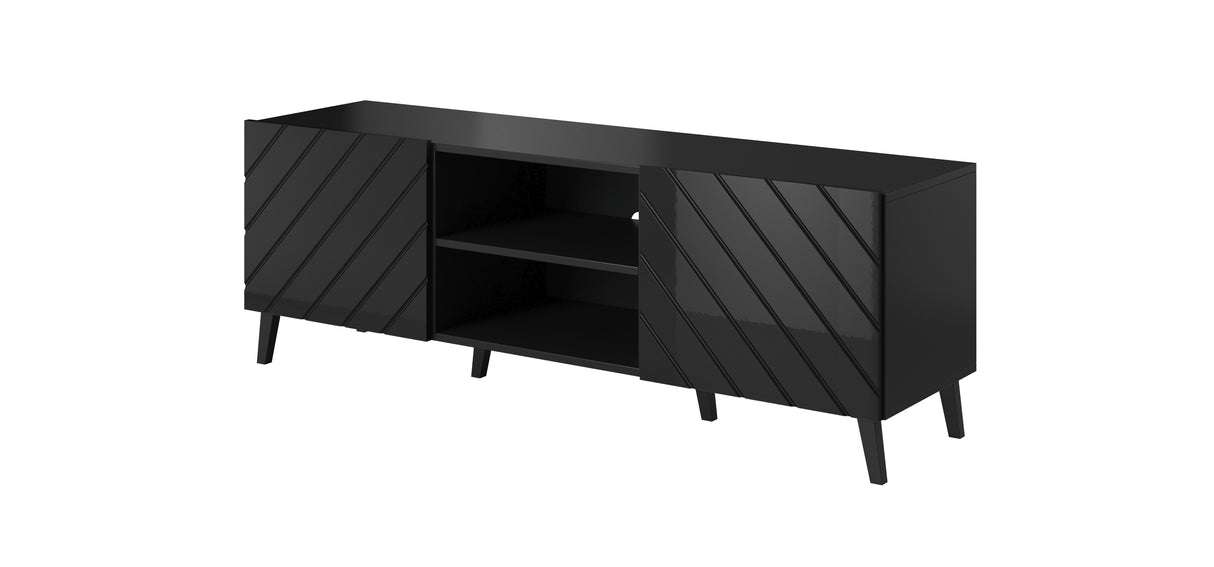 TV Möbel MONTARO 150×52×42 cm – Schwarz Hochglanz/ Abstrakt