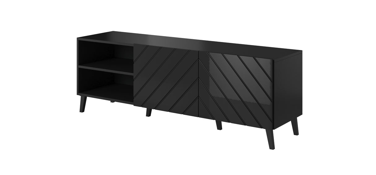 TV Möbel MONTARO 150×52×42 cm – Schwarz Hochglanz/ Abstrakt