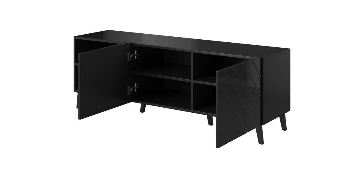 TV Möbel MONTARO 150×52×42 cm – Schwarz Hochglanz/ Abstrakt
