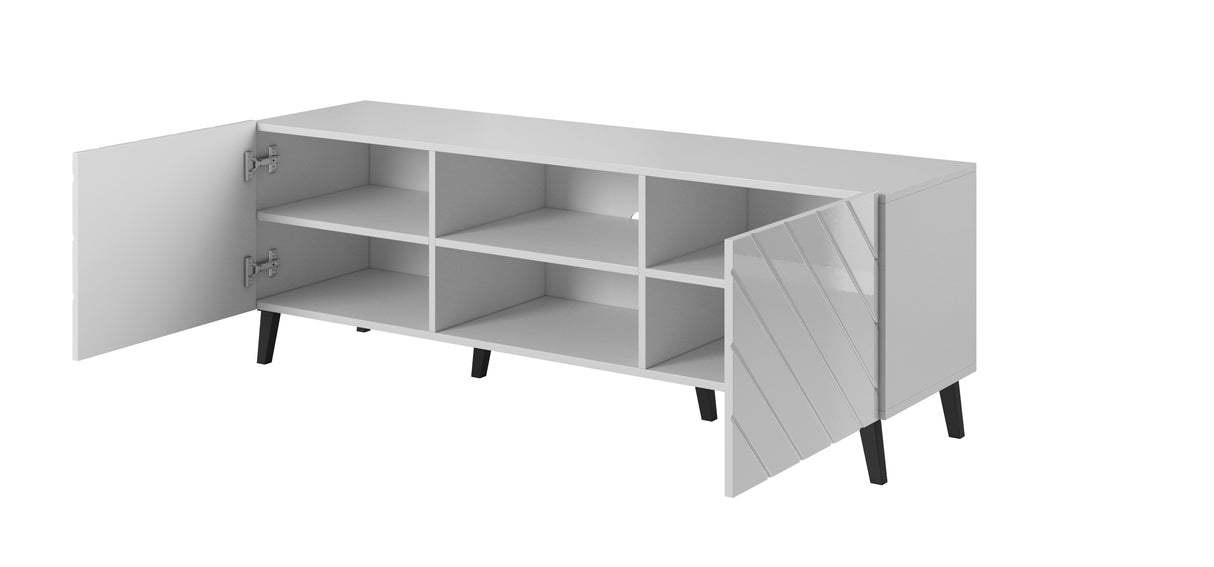 TV Möbel MONTARO 150×52×42 cm – Weiss Hochglanz/ Abstrakt