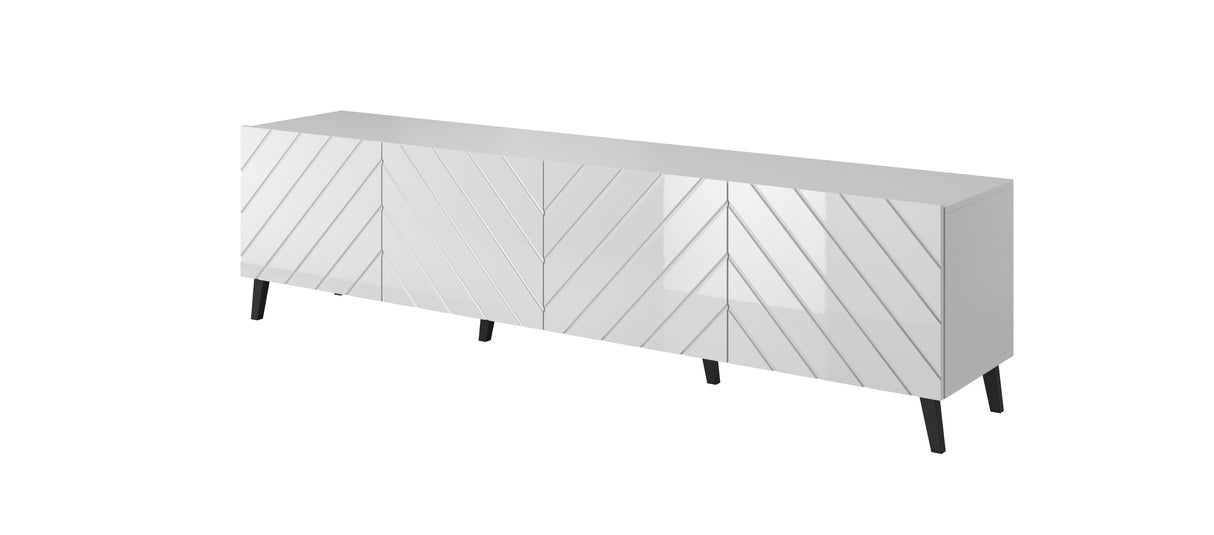 TV Möbel MONTARO 200×52×42 cm – Weiss Hochglanz/ Abstrakt