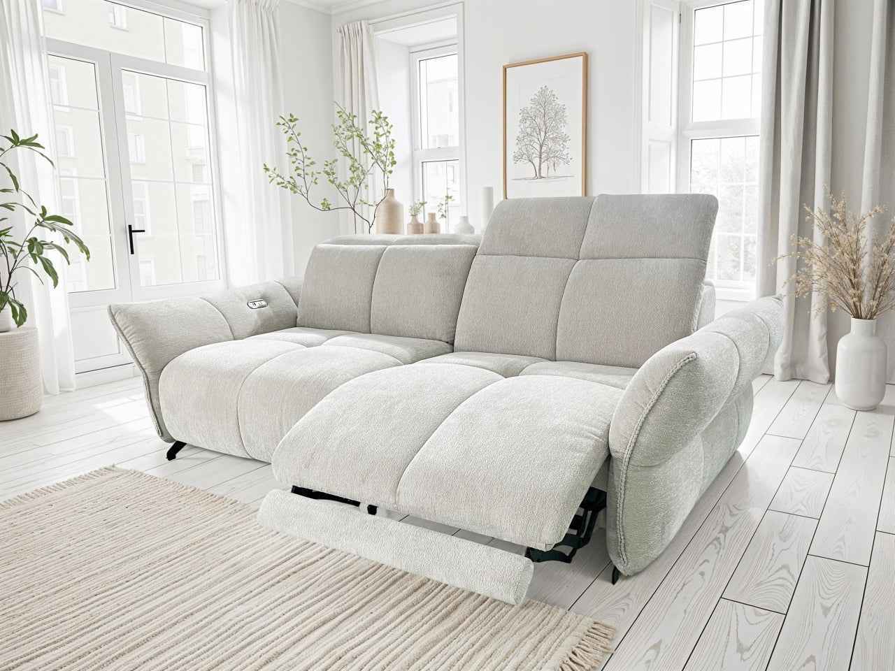 VANDEM Design Sofa grau Funktionssofa mit elektrischer Relaxfunktion