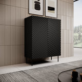 TV-Möbel+ Kamin VANTARA 180×40×40cm – Schwarz matt / Eiche