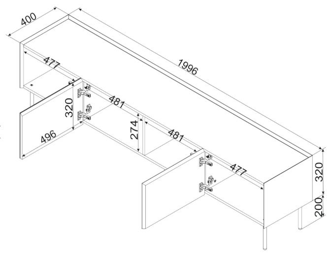 TV-Möbel VELINO 200×52×40 cm – Kaschmir matt & Eiche
