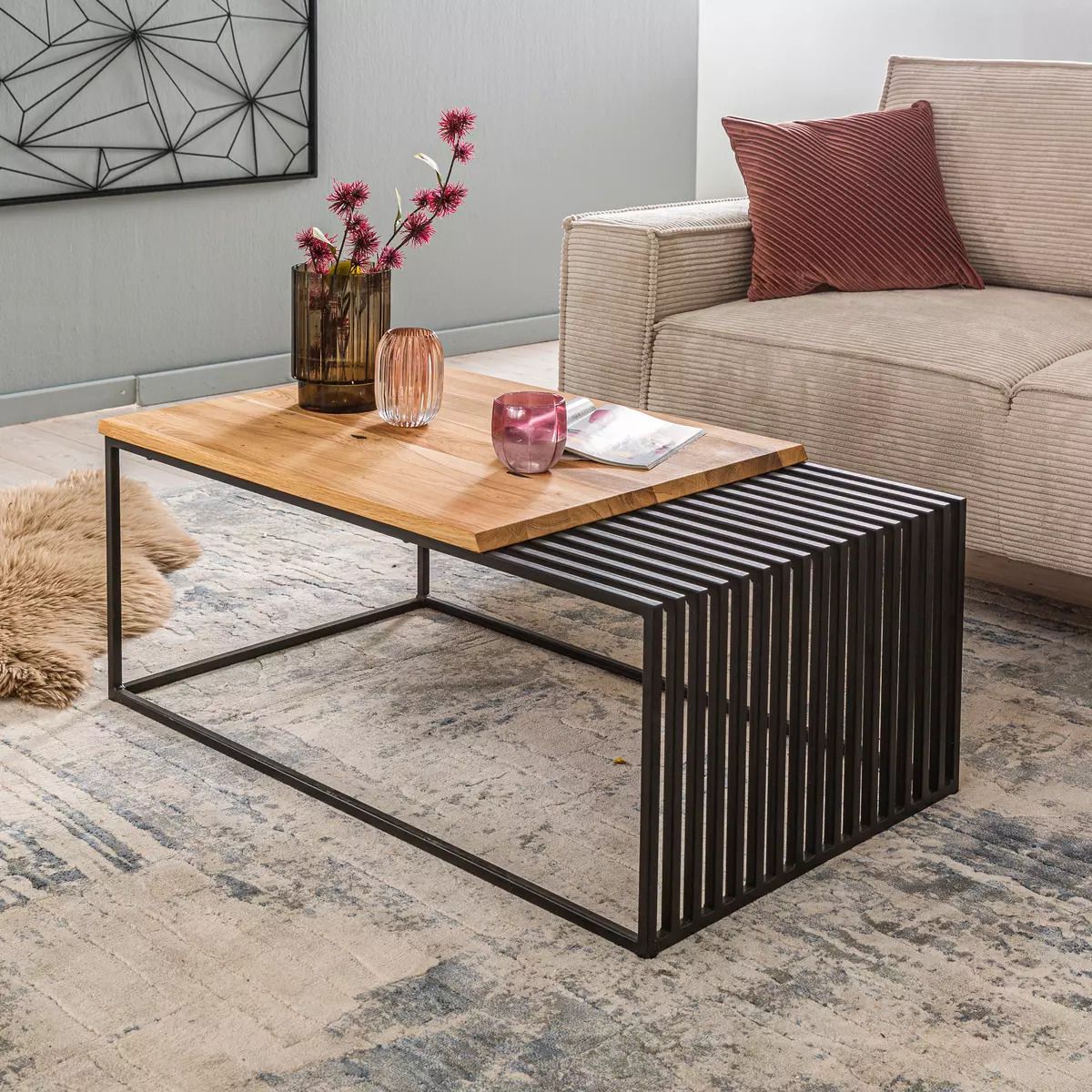 VARELLO Couchtisch Massiv Eiche 100x60x40 cm