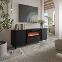 Vektor Sideboard 200cm+ Kamin, Schwarz Struktur