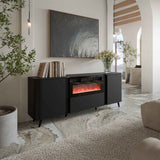 Vektor Sideboard 200cm+ Kamin, Schwarz Struktur