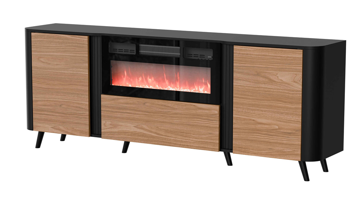 Vektor Sideboard 200cm+ Kamin, Schwarz