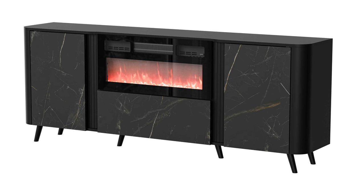 Vektor Sideboard 200cm+ Kamin, Schwarz