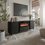 Vektor Sideboard 200cm+ Kamin, Schwarz Struktur