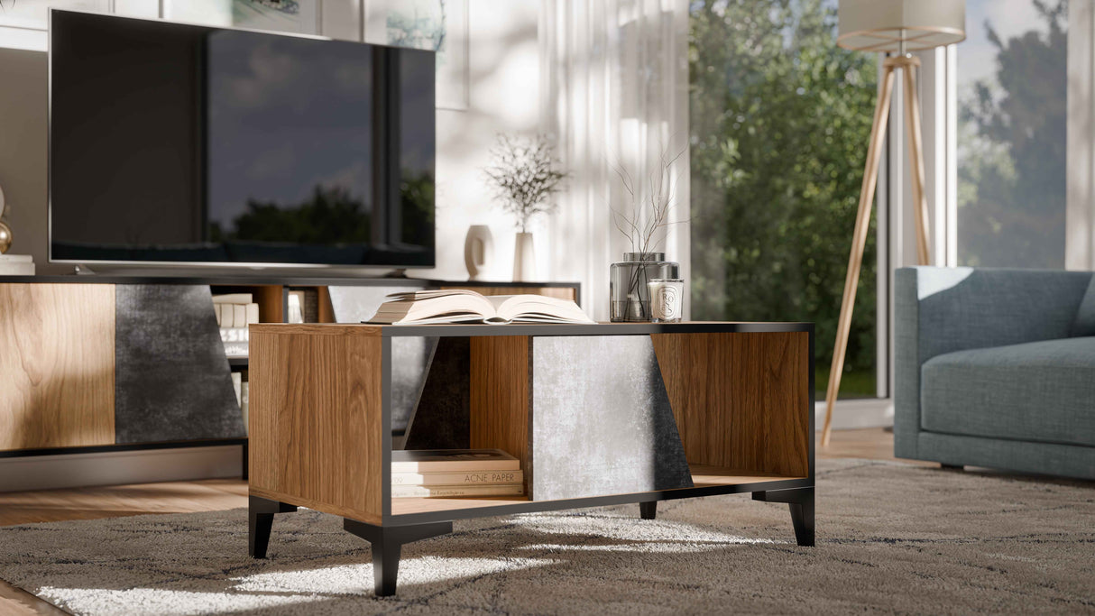 Couchtisch CAN 90×39×50 cm – Beton Grau & uralte Eiche