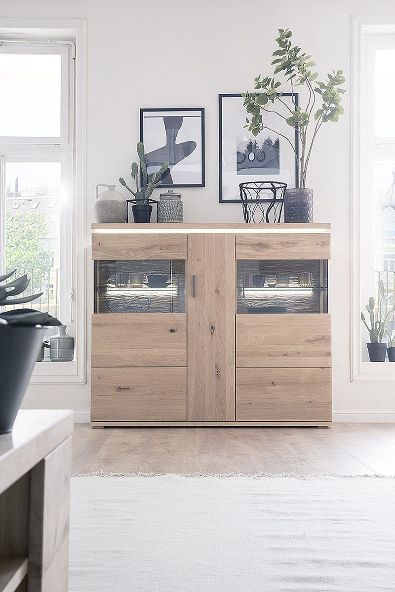 BARCELONA Highboard Eiche Massiv 150 x 128 x 37 cm Prime Möbel