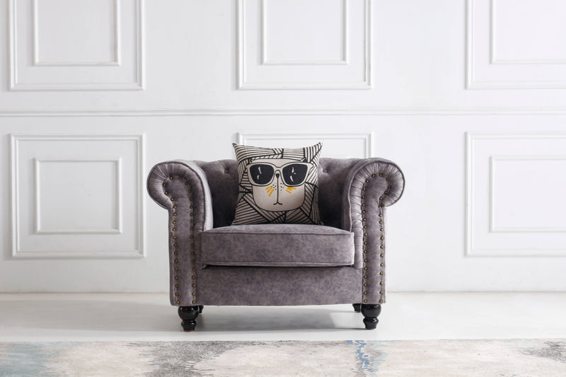 Chesterfield Sessel Design Grau Samt Italy Desgin