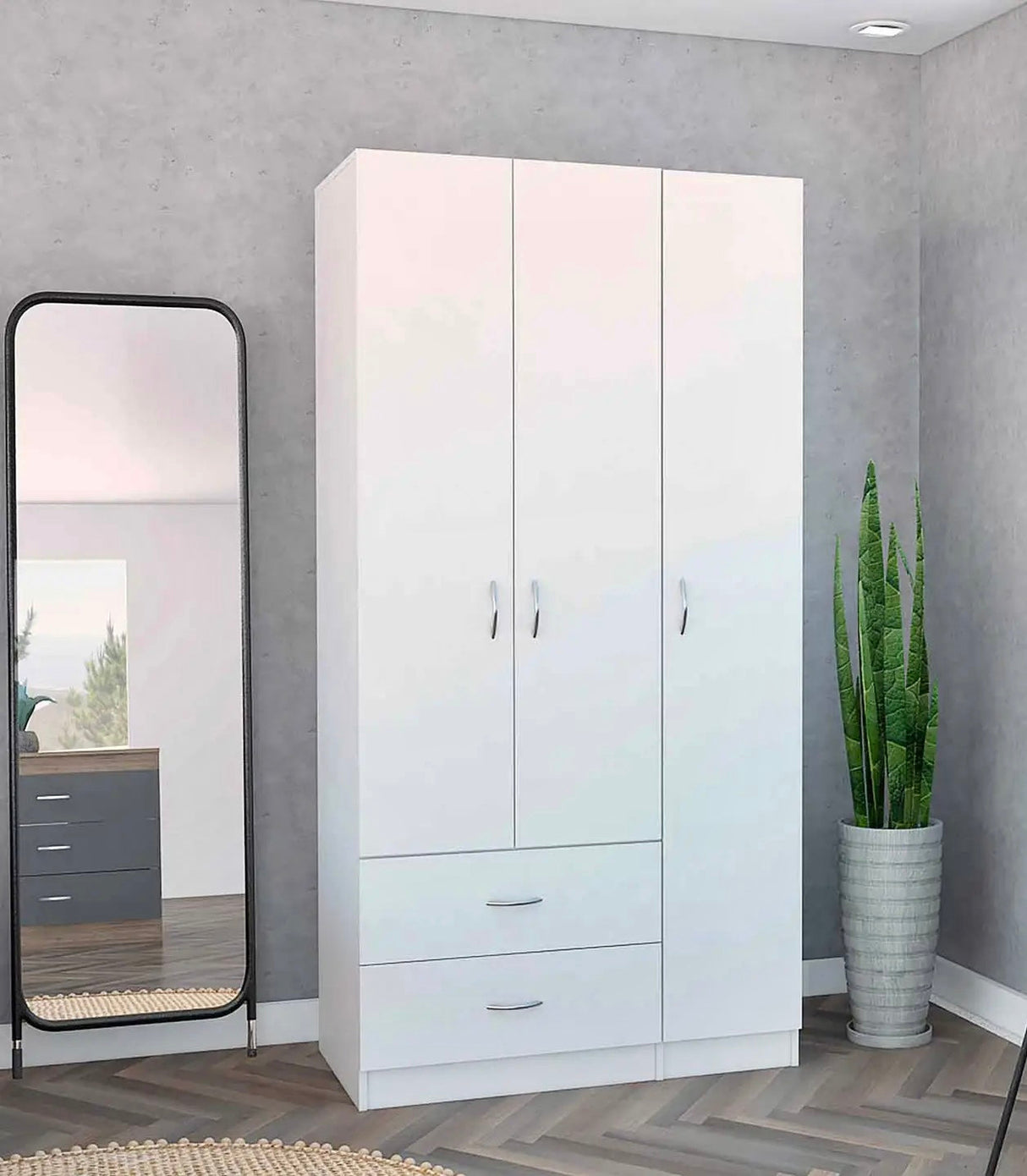 Austral weiss 3-türiger Kleiderschrank 90x180 - Prime Möbel