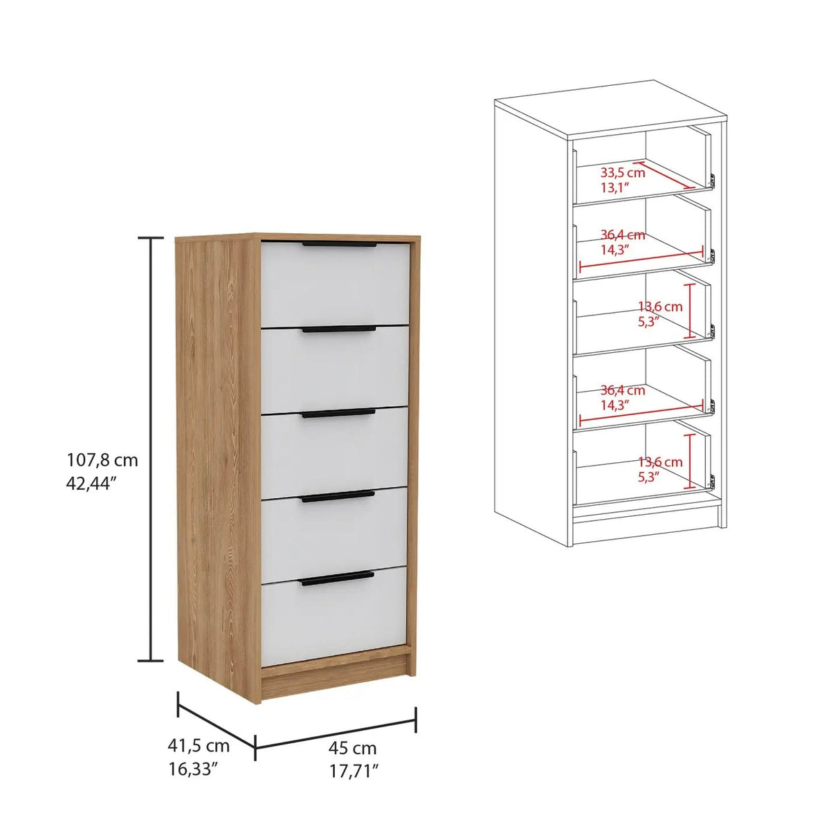 Kommode Kaia mit 5 Schubladen, mit Metallgriffen - Prime Möbel