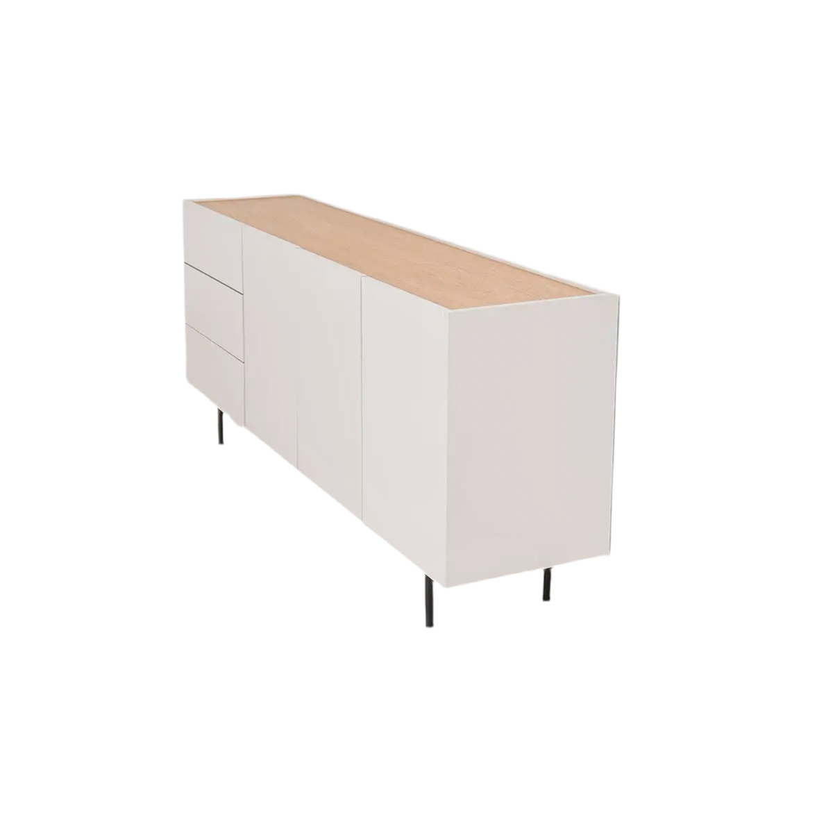 Pol Sideboard, grau lackierter Stein und Eichenfurnier, schwarze Metallbeine - Prime Möbel