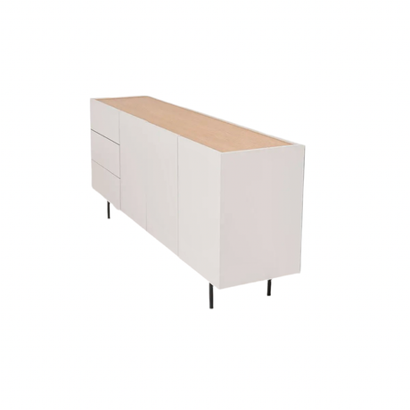 Pol Sideboard, grau lackierter Stein und Eichenfurnier, schwarze Metallbeine - Prime Möbel