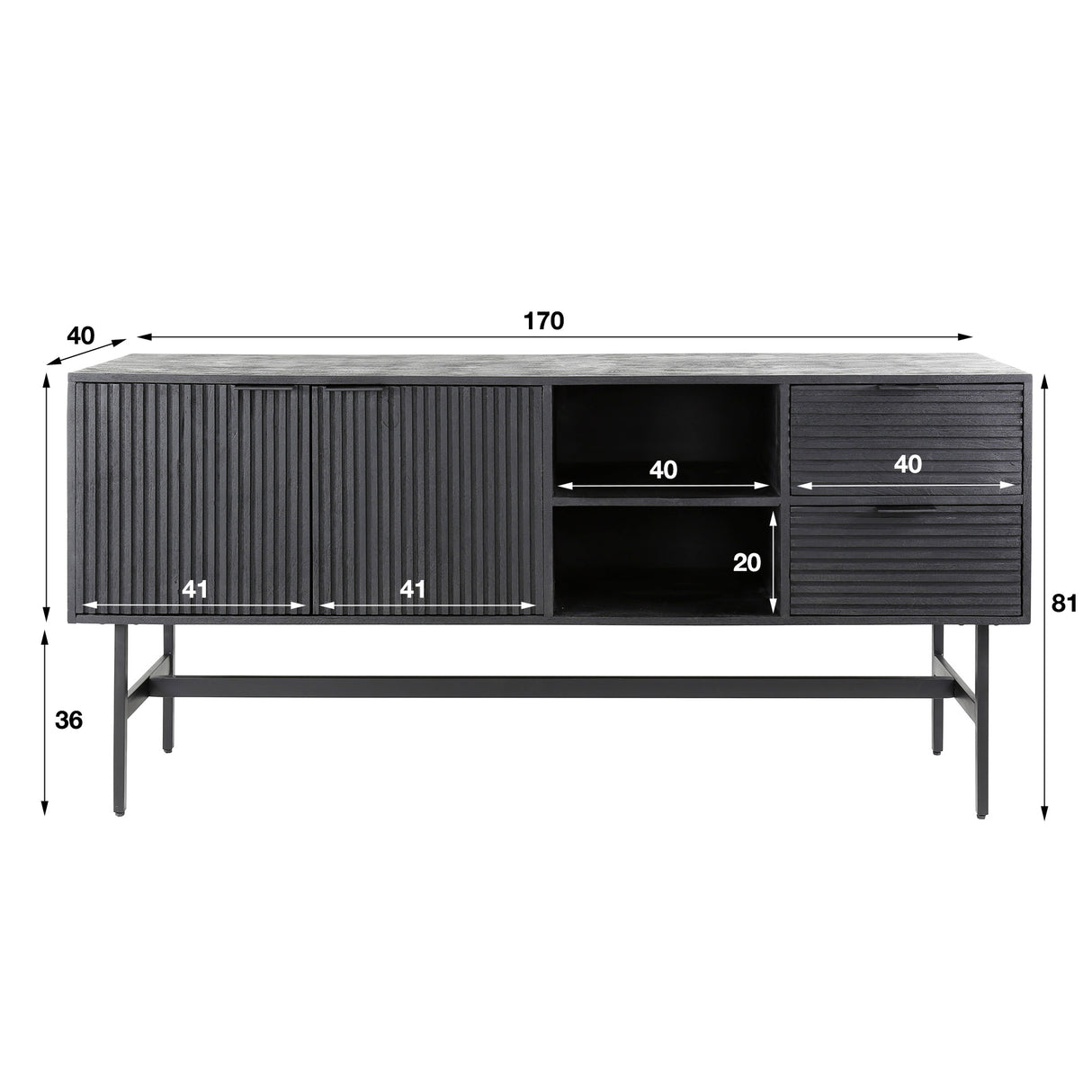 Sideboard Marina Eleganz aus Mangoholz 170x80cm - Prime Möbel