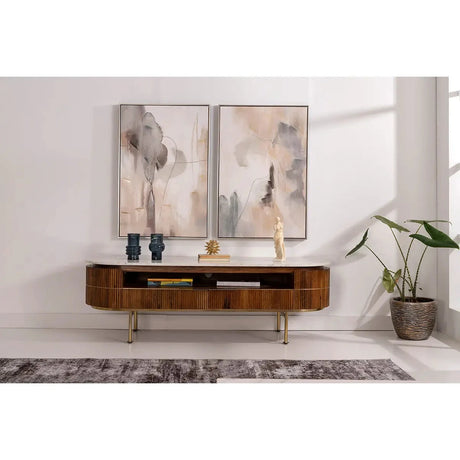 TV-Möbel SAINT aus Naturholz und weiße Marmorplatte 160X50X54 - Prime Möbel