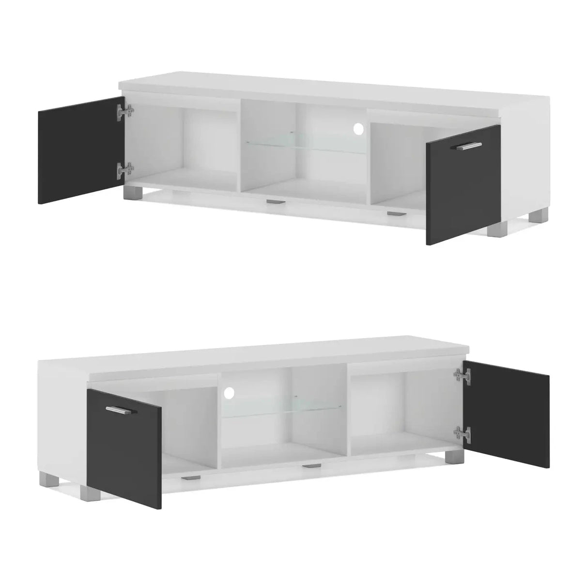 TV-Möbel weiß/schwarz glänzend lackiert.150x40x42 - Prime Möbel