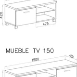TV-Möbel weiß/schwarz glänzend lackiert.150x40x42 - Prime Möbel