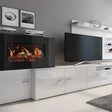 Wohnzimmermöbel mit elktr.Kamin mattweiß und glänzend weiß lack - Prime Möbel