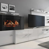 Wohnzimmermöbel mit elktr.Kamin mattweiß und glänzend weiß lack - Prime Möbel