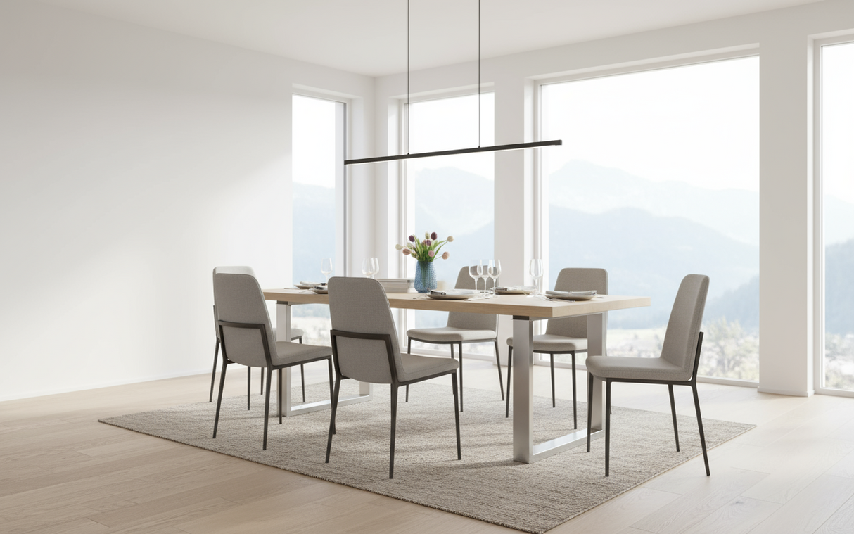 Daytona Auszieh-Esstisch Eiche Bianco massiv,Edelstahl - Prime Möbel