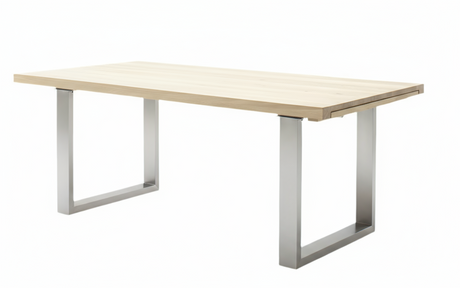 Daytona Auszieh-Esstisch Eiche Bianco massiv,Edelstahl - Prime Möbel
