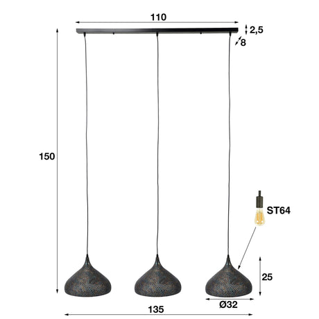 3-Licht Hängelampe Punsch aus Metall Prime Möbel